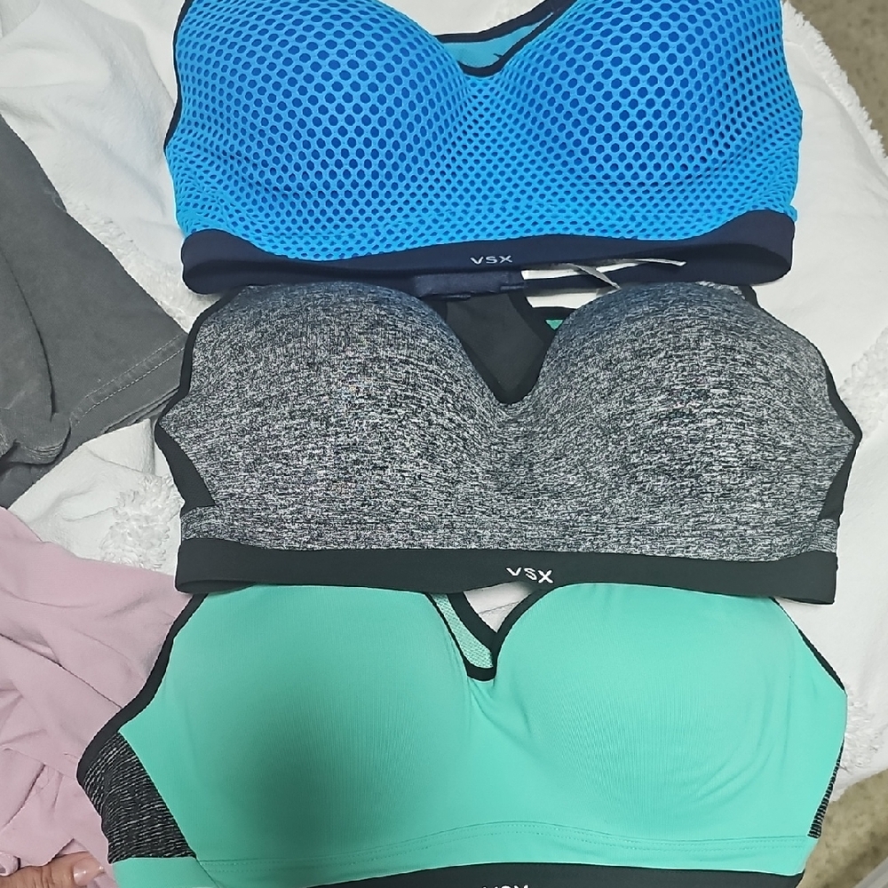 VSX Sports Bra Trio - Vibrant Blue, Marled Gray, Fresh Green